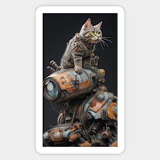 Cyborg Cat and Robot Sticker